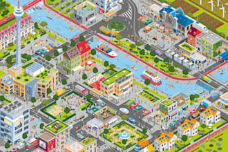 design custom 3d isometric event, festival, venue map illustration, tourist map