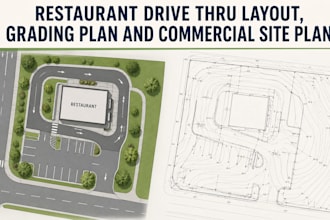 design a restaurant drive thru layout, grading plan and commercial site plan