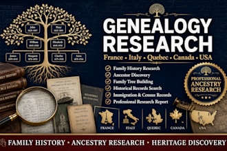 do genealogy research in france, italy, quebec, canada and USA