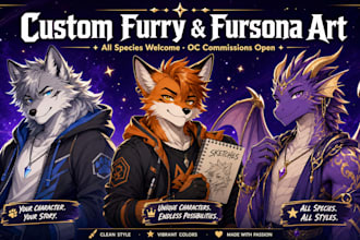 draw custom furry art, fursona and anthro oc character illustration