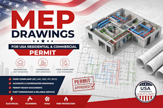 create mep drawings for USA residential and commercial permit