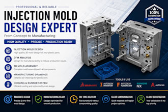design injection molds, jewelry design, 3d mold assembly and dfm optimized parts