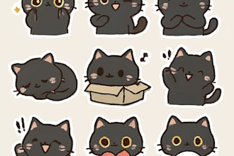 design cute chibi stickers and kawaii cat sticker packs
