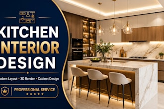 design modern kitchen interior, layout and 3d render