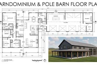 draw detailed barndominium and pole barn floor plans