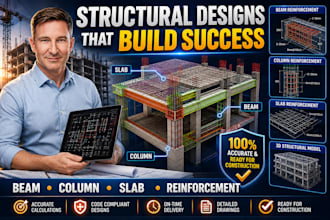 design structural drawings, beam layout, column layout and slab reinforcement