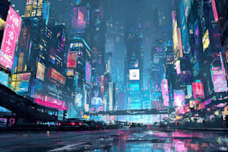 draw illustration of futuristic cyberpunk city