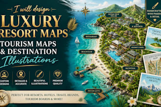 design luxury resort maps, tourism maps, and destination illustrations