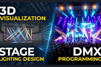 create 3d stage event setup and dmx programming lighting design for your event