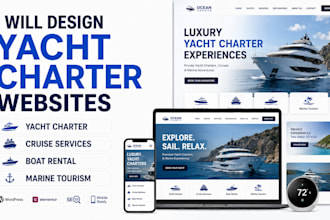 design luxury yacht charter website cruise, boat rental, marine tourism website