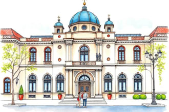 create a handmade architectural watercolor