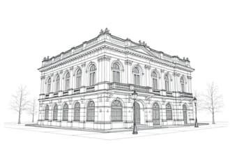 draw detailed line art or sketch of a building