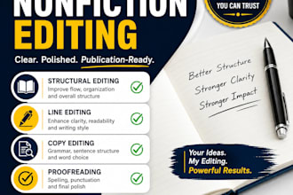 line edit, proofread edit, grammar checking , stuctural  non foction
