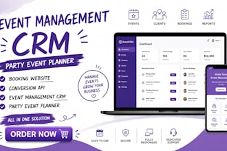 setup event management crm party event planner booking website conversion api