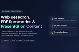 do ai powered web research, PDF summarization and presentation content writing
