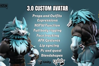 create 3d furry nsfw vrchat avatar, vrm vtuber stream animaze vseeface model