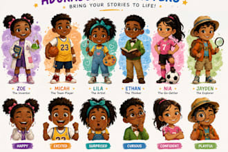 design cute children book characters and kids illustration