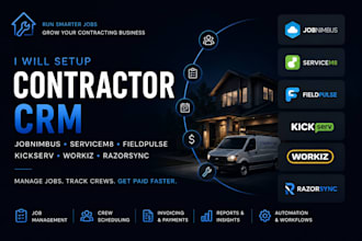 setup contractor crm jobnimbus servicem8 fieldpulse kickserv workiz razorsync