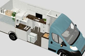 do 3d motorhome design, 3d camper van, rv, caravan, trailer,3d food truck design