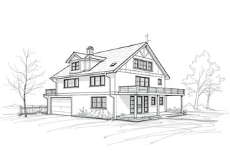 drawing sketch of house, and other buildings
