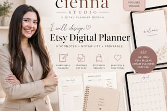 design etsy digital planner, goodnotes planner, journal and printable planner