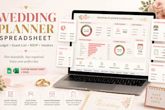 design wedding planner spreadsheet, event tracker and wedding google sheet
