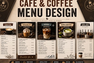 do an amazing restaurant menu food menu coffee menu design menu price list