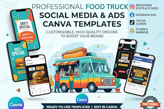 design food truck social media and advertising canva templates
