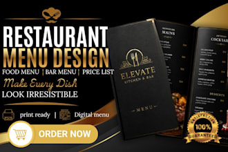 design restaurant menu design, price list menu design and bar menu design
