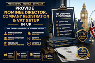 provide nominee director, company registration, shareholder and vat setup in UK