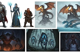 draw concept art for characters, dragons and monsters