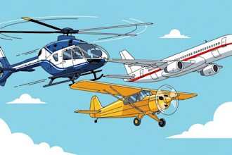 draw helicopter , airplane , aircraft , into a vector