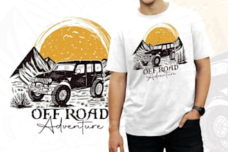 do hand drawn off road travel adventure camping logo t shirt design