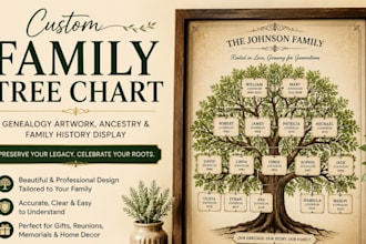 design custom family tree chart, genealogy artwork, ancestry and family history