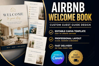 design canva airbnb welcome book, guest guidebook and house manual