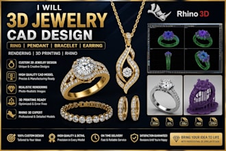 3d jewelry cad design ring pendant bracelet earring 3d printing rhino rendering