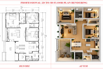 create realistic 3d floor plan rendering from 2d drawing