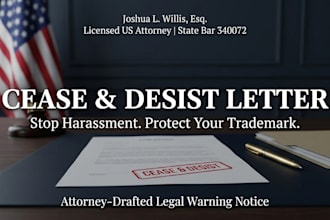 draft a cease and desist letter for harassment or trademark