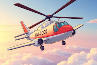 draw airplane, aircraft, helicopter into a vector cartoon