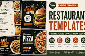 design canva restaurant menu, food flyer and social media templates