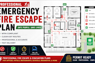 design fire evacuation plan and emergency exit drawing