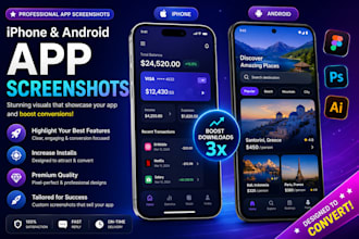 design app preview screenshots, high resolution app screenshots for ios, android