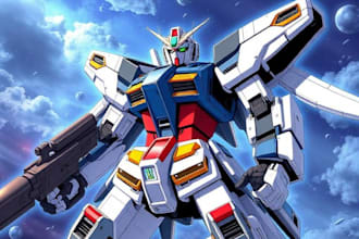 draw gundam, transformers, mecha robot in anime manga style