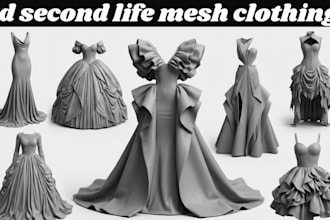 create 3d second life, 3d clothing garment mesh outfit texturing and rigging