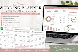 design wedding planner spreadsheet,event budget tracker, guest list google sheet