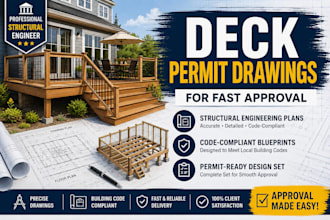 design deck permit drawing plans, structural blueprint for construction approval