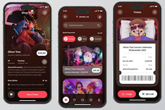 develop a full featured event booking mobile app, ticket booking app, event app