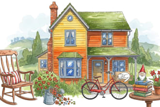 paint a watercolor house portrait or city space illustration