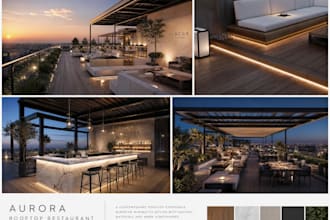 create architecture interior exterior design rooftop restaurant 3d visualization