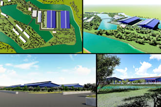 design 3d dairy, poultry farm master plan and agricultural architectural render